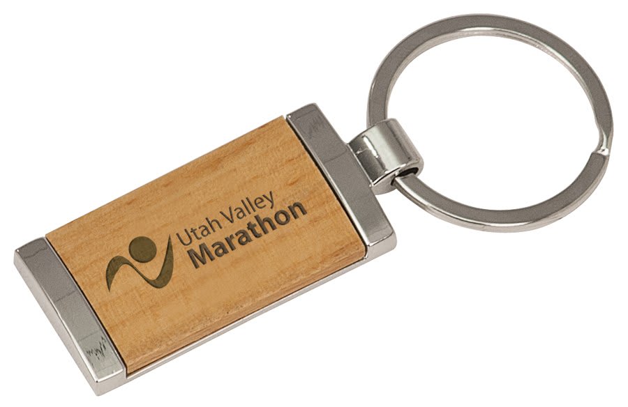Silver/Beech Wood Rectangle Keychain .875" x 1.875"