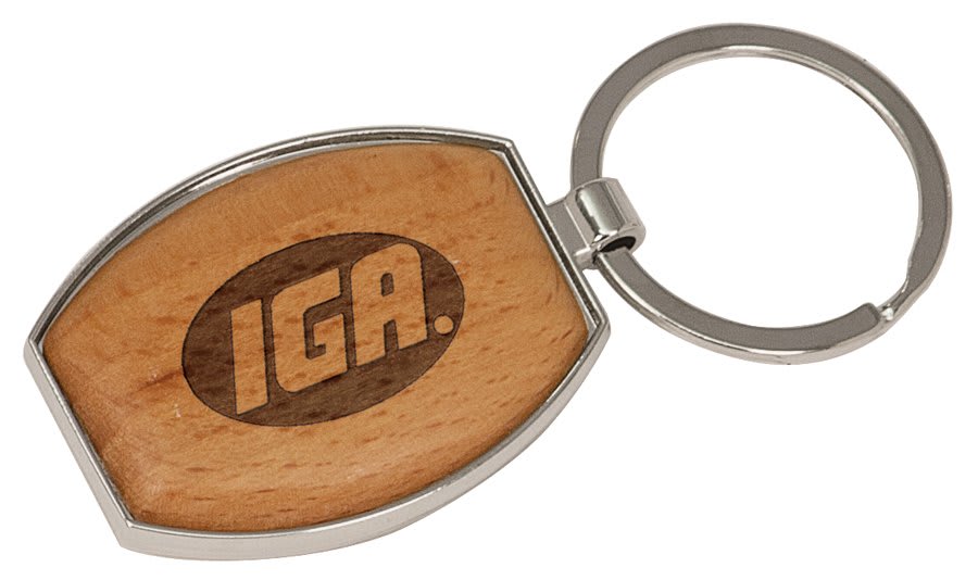 Silver/Beech Wood Oval Keychain 1.5" x 2"