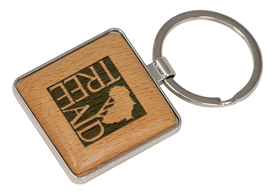 Silver/Beech Wood Square Keychain 1.5"