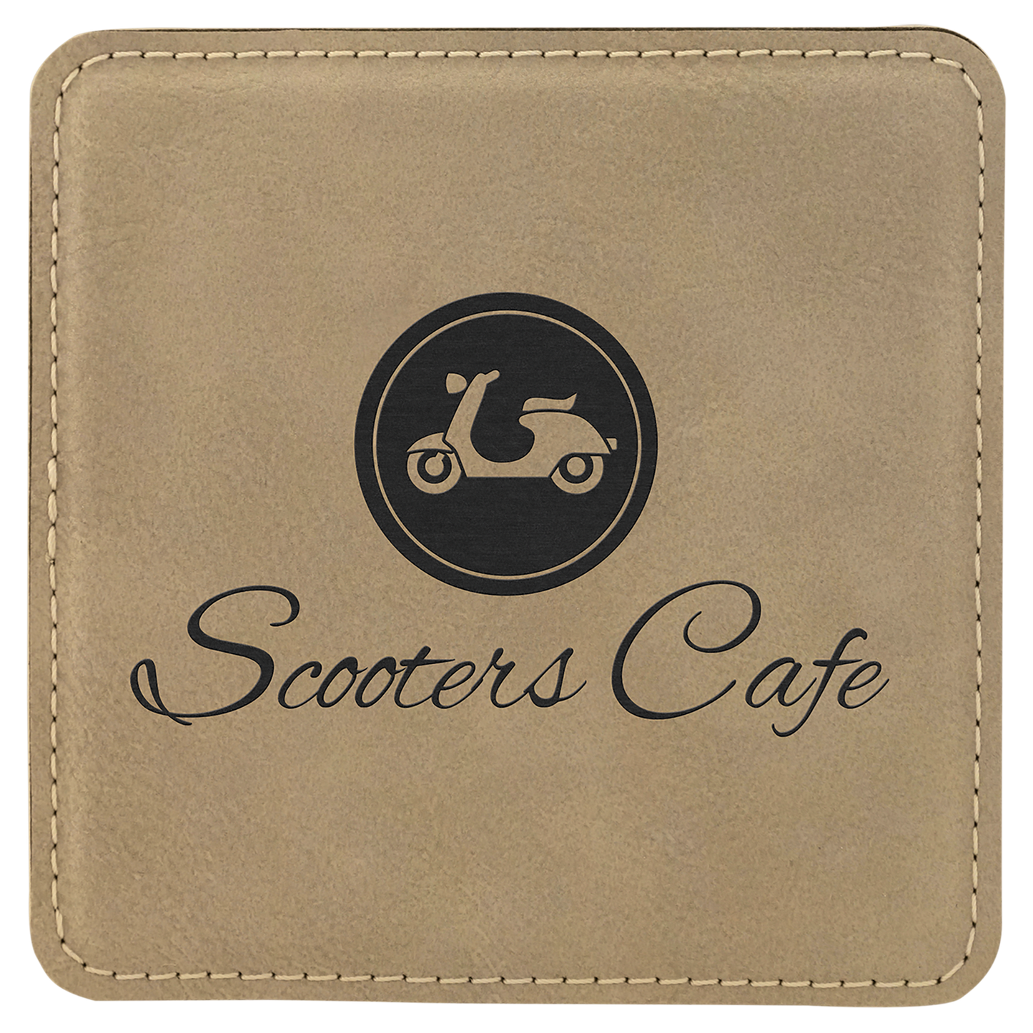 4" Square Light Brown Leatherette Coaster