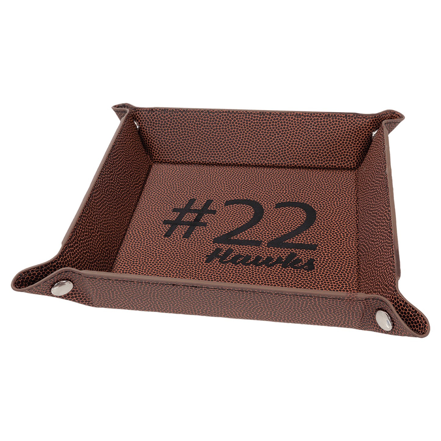 Football Leatherette Snap-Up Tray with Silver Snaps 6" x 6"