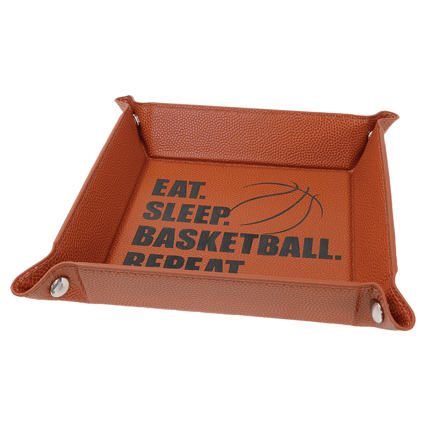Basketball Leatherette Snap-Up Tray with Silver Snaps 6" x 6"