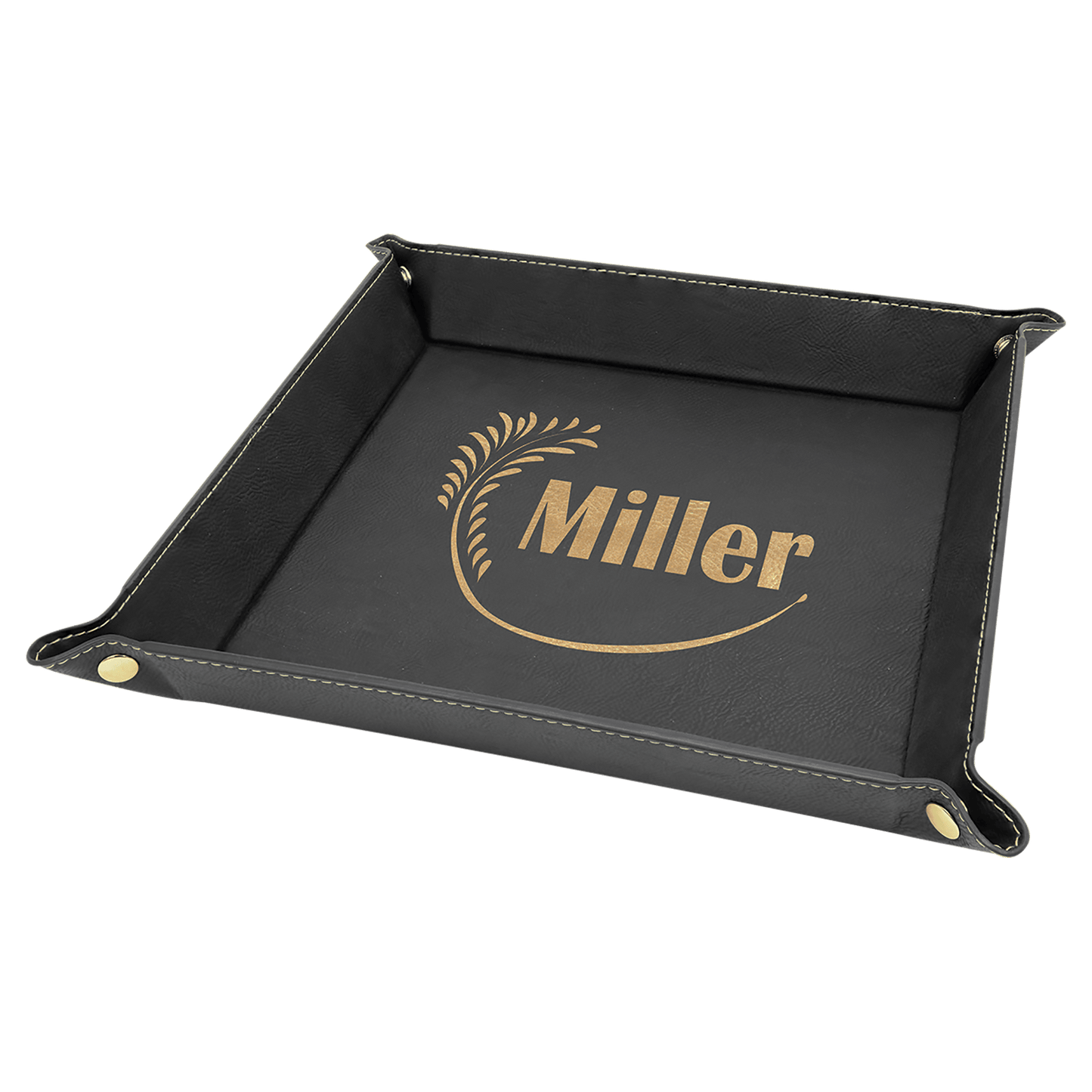 Black/Gold Leatherette Snap-Up Tray with Gold Snaps