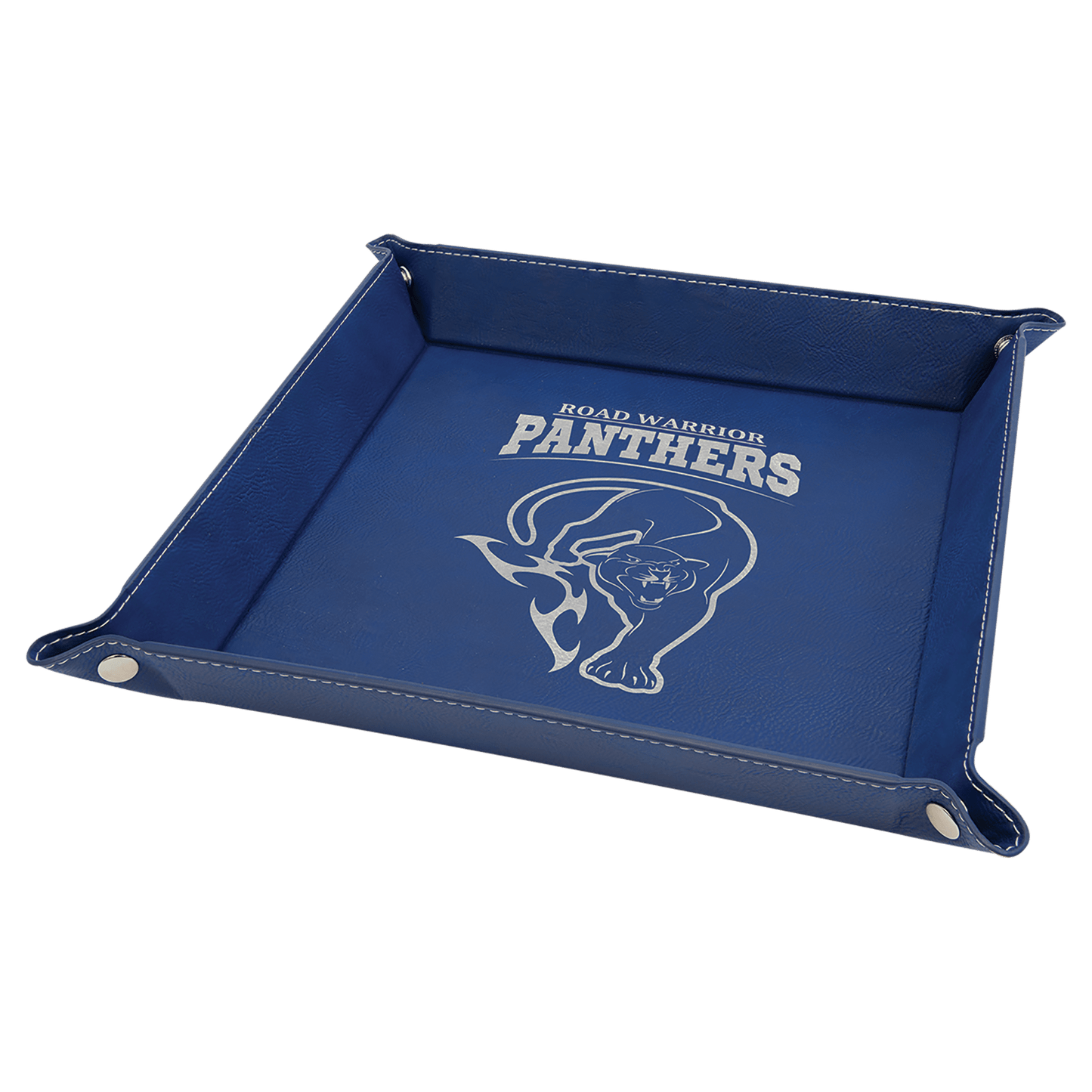 Blue/Silver Leatherette Snap-Up Tray with Silver Snaps