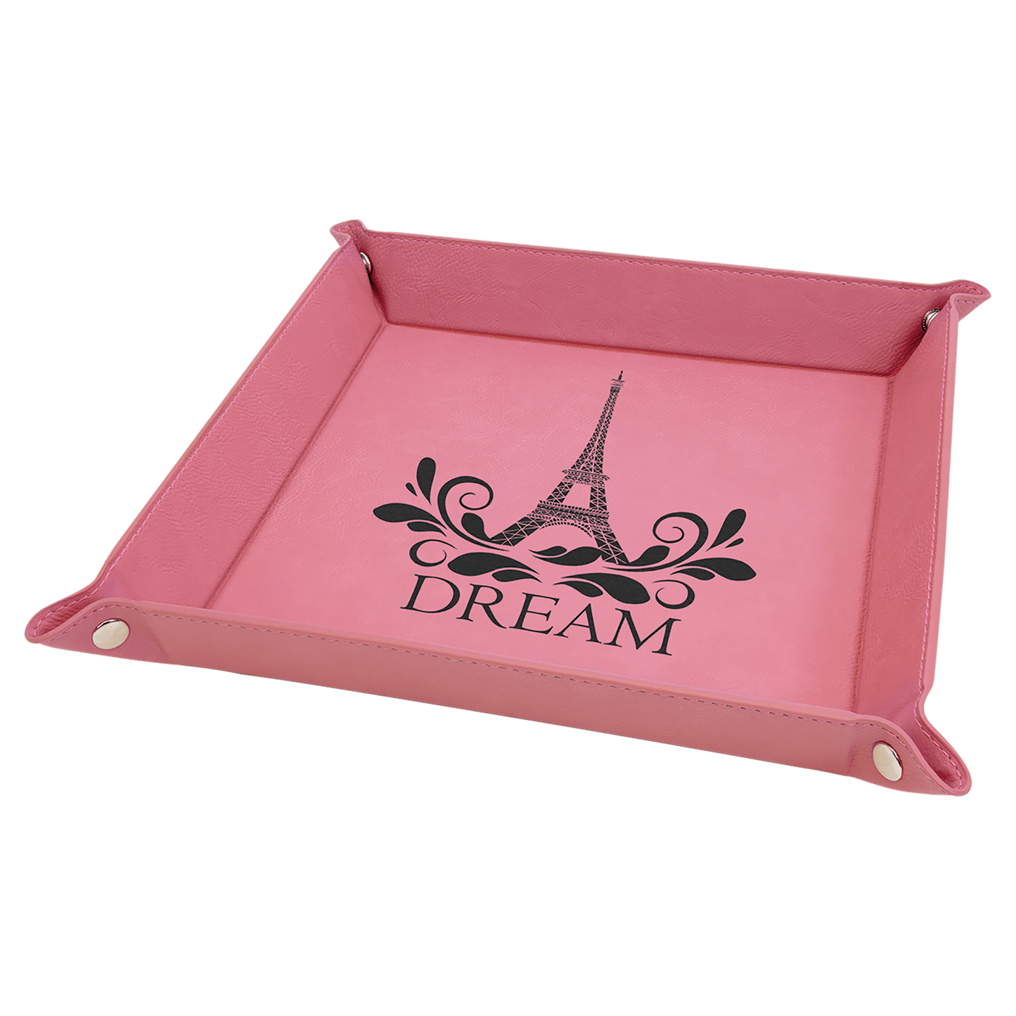 Pink Leatherette Snap-Up Tray with Silver Snaps