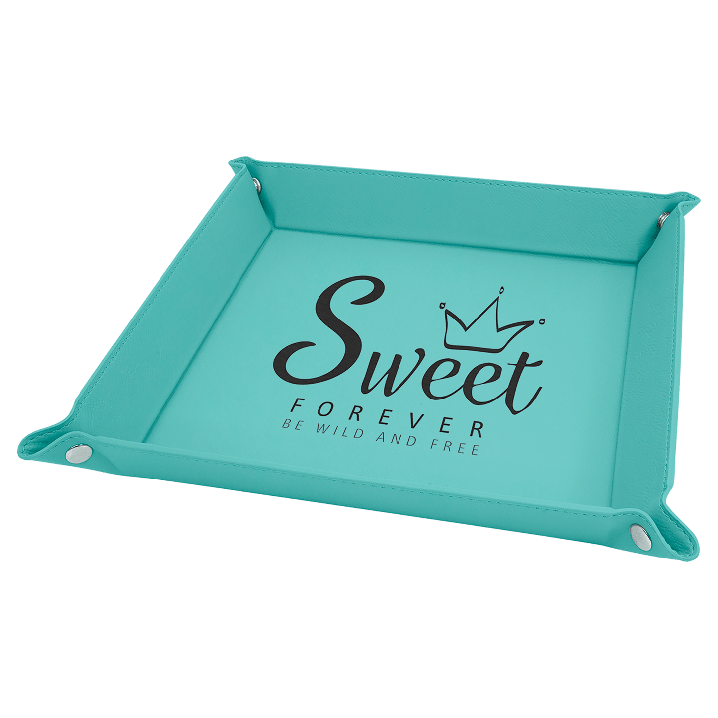 Teal Leatherette Snap-Up Tray with Silver Snaps