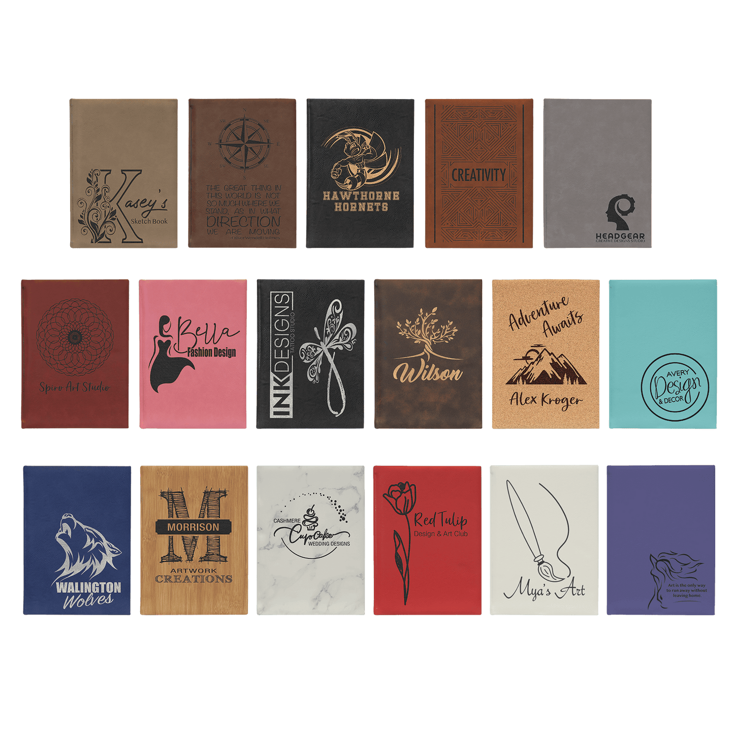 Leatherette Sketch Book with Unlined Notepad Sample Set of 17