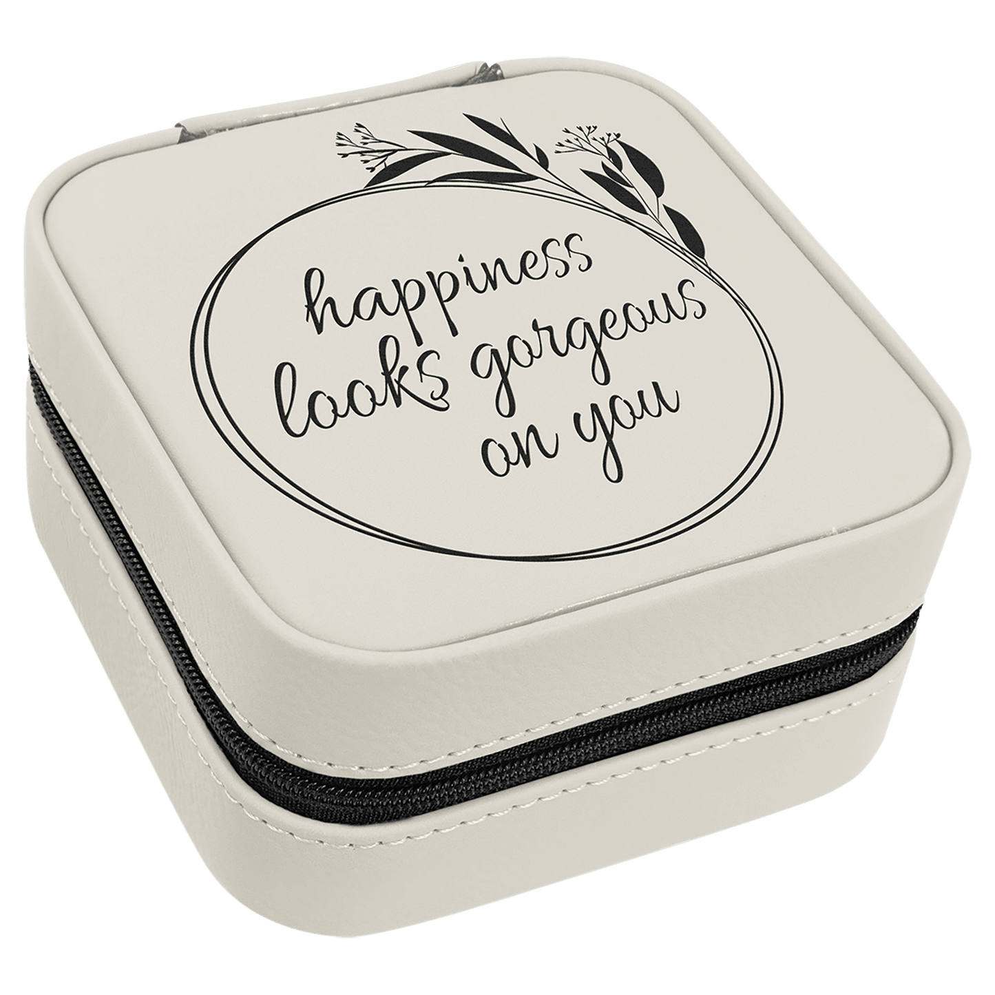 Leatherette Travel Jewelry Box with Black Lining 4" x 4"