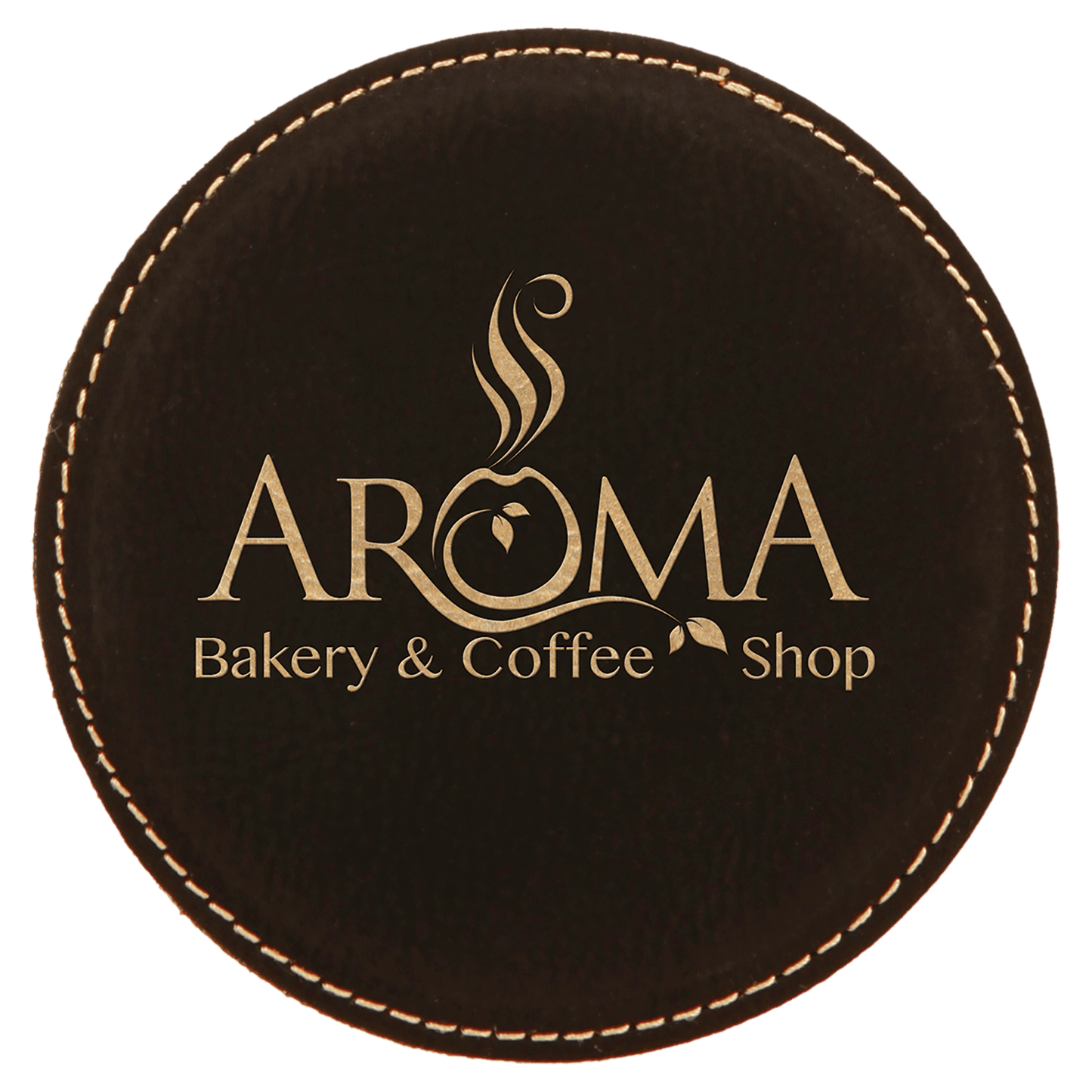 4" Round Black/Gold Leatherette Coaster