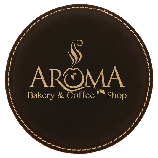 4" Round Black/Gold Leatherette Coaster