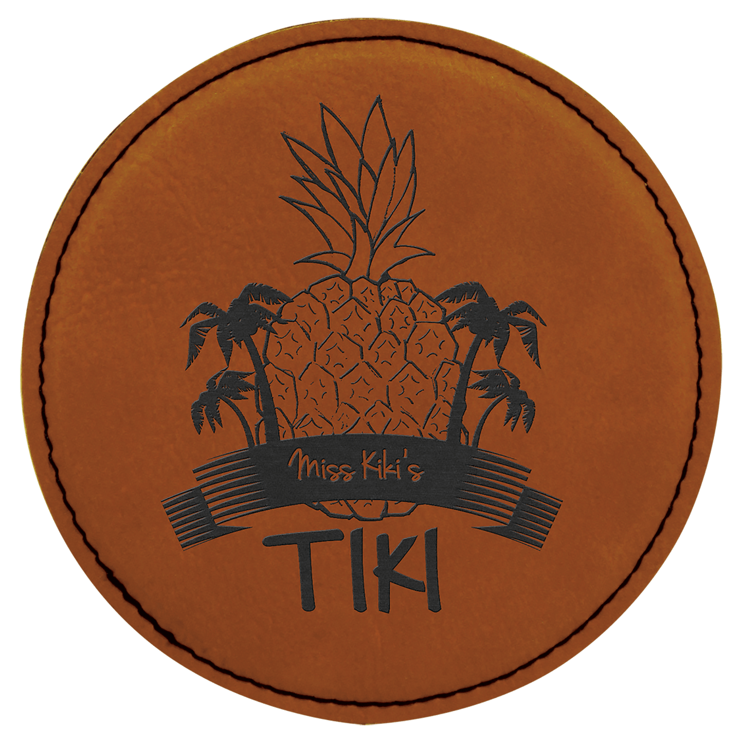 4" Round Rawhide Leatherette Coaster