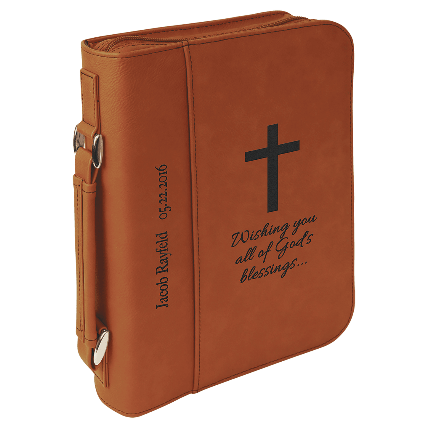 Rawhide Leatherette Book/Bible Cover with Handle & Zipper