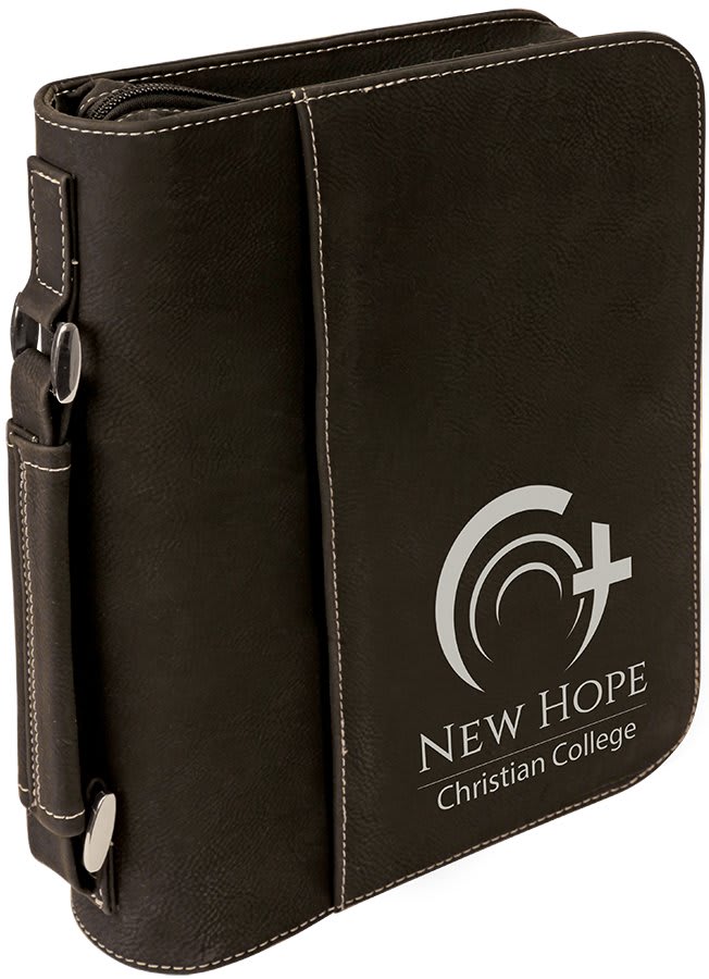Black/Silver Leatherette Book/Bible Cover with Handle & Zipper