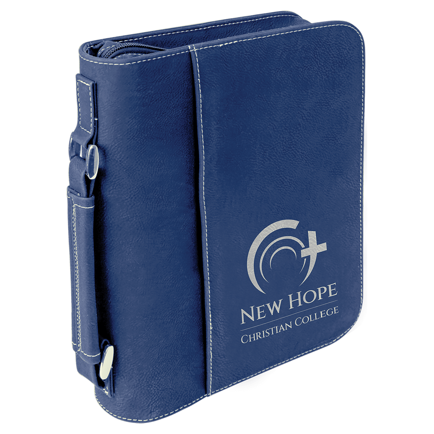 Blue/Silver Leatherette Book/Bible Cover with Handle & Zipper