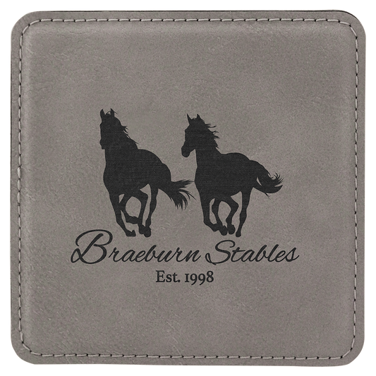 4" Square Gray Leatherette Coaster