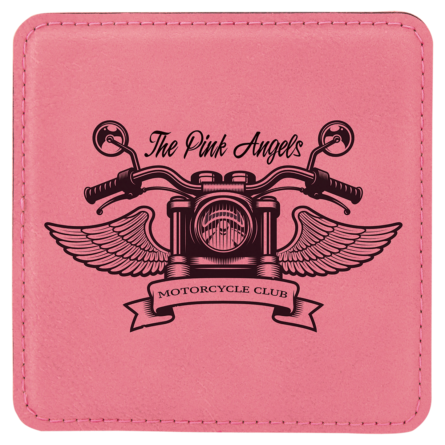 4" Square Pink Leatherette Coaster