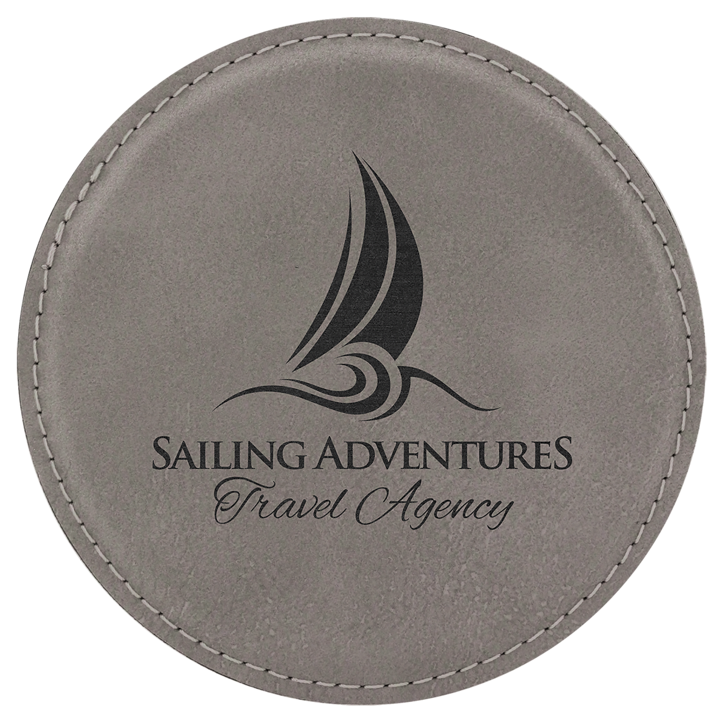 4" Round Gray Leatherette Coaster