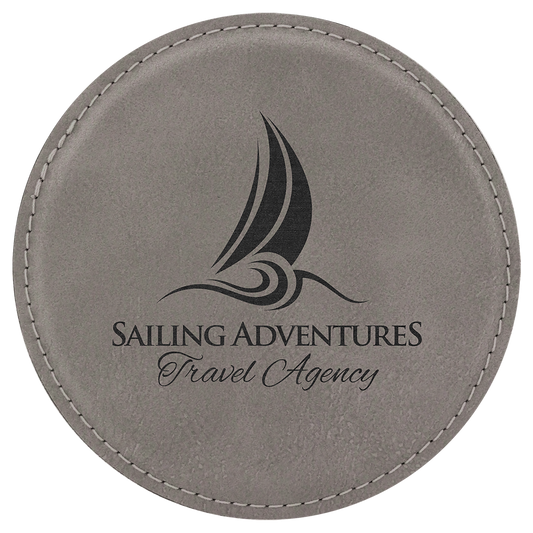 4" Round Gray Leatherette Coaster