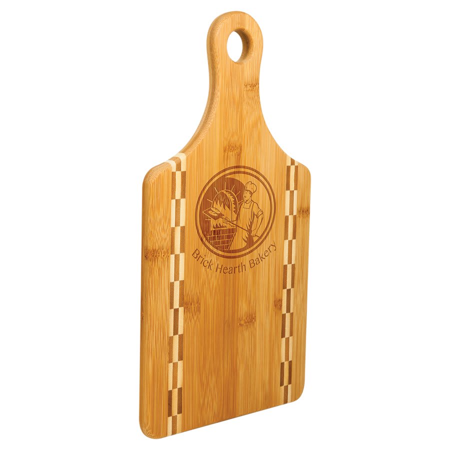 13.5" x 7" Paddle Shaped Bamboo Cutting Board with Butcher Block Inlay