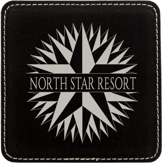 4" Square Black/Silver Leatherette Coaster