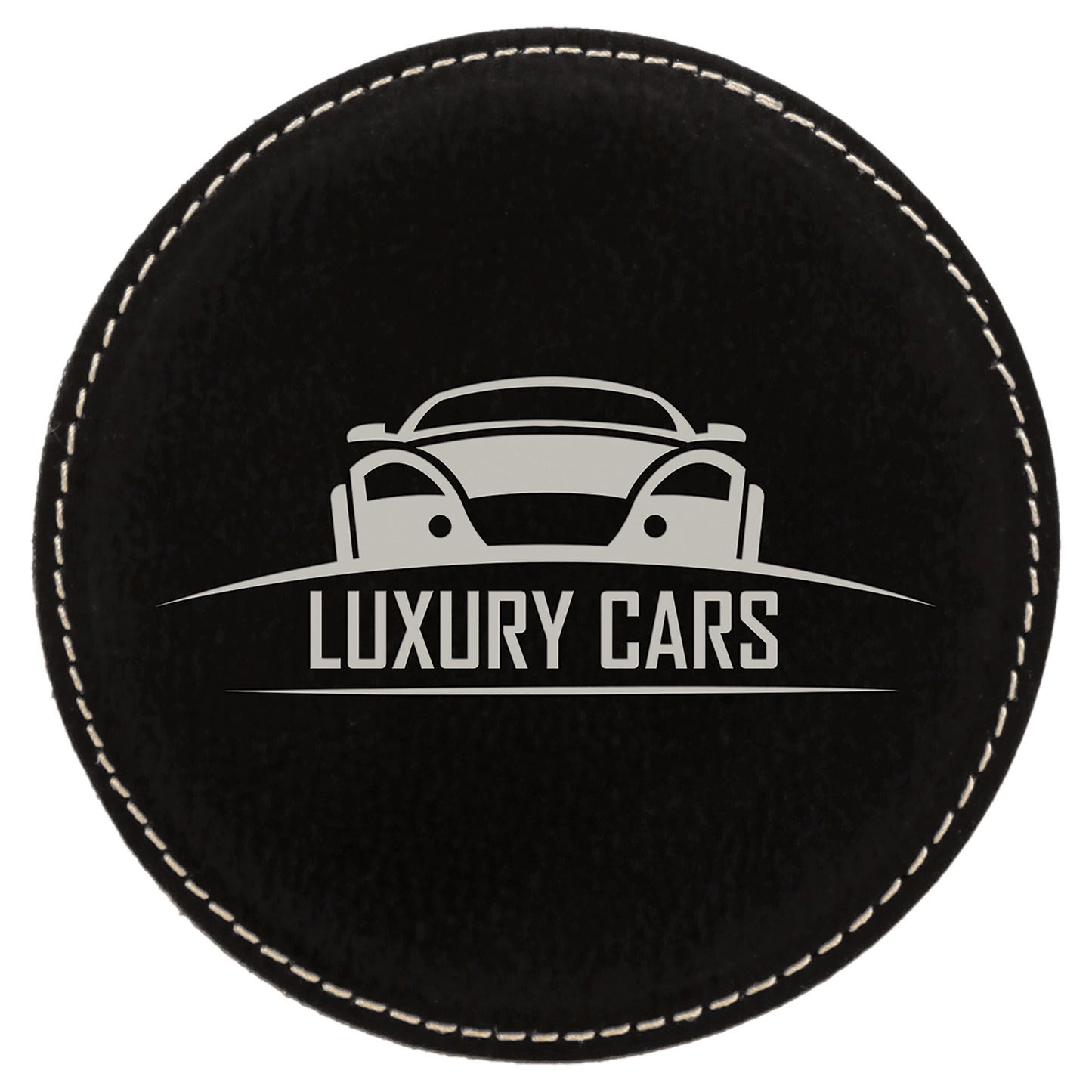 4" Round Black/Silver Leatherette Coaster