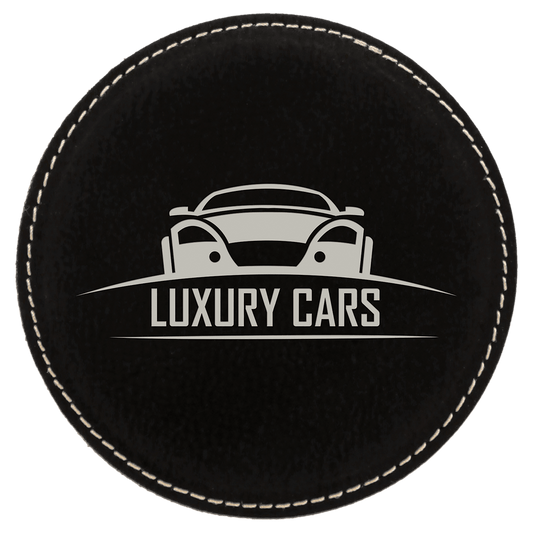 4" Round Black/Silver Leatherette Coaster