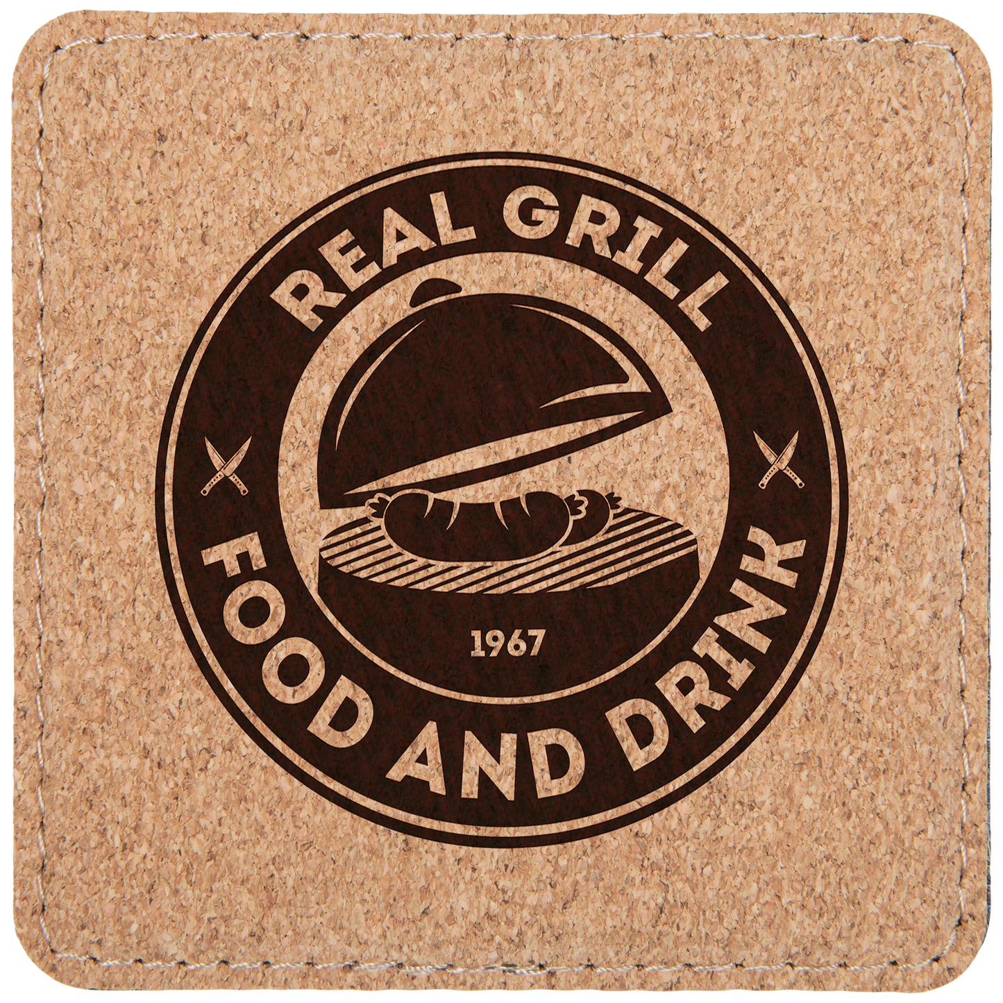 4" Square Cork Coaster with Stitching