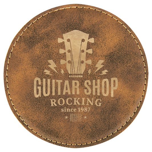 4" Round Rustic/Gold Leatherette Coaster