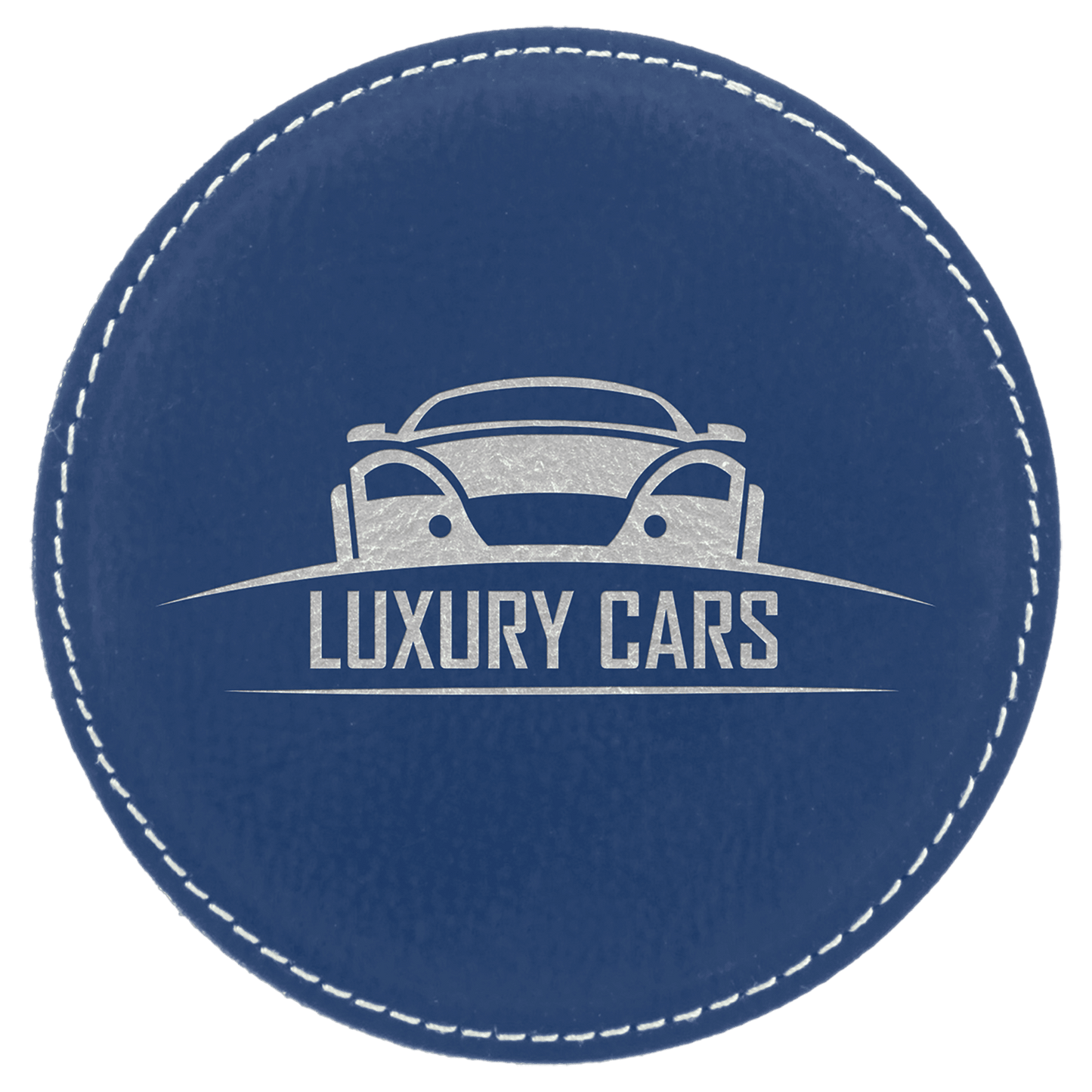 4" Round Blue/Silver Leatherette Coaster
