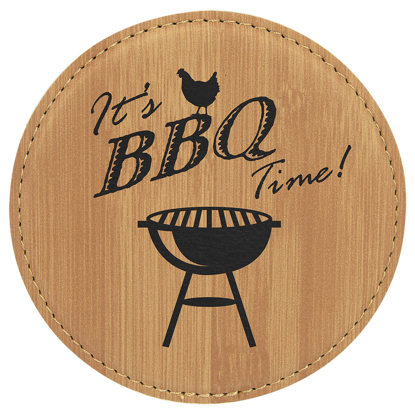 4" Round Bamboo Leatherette Coaster