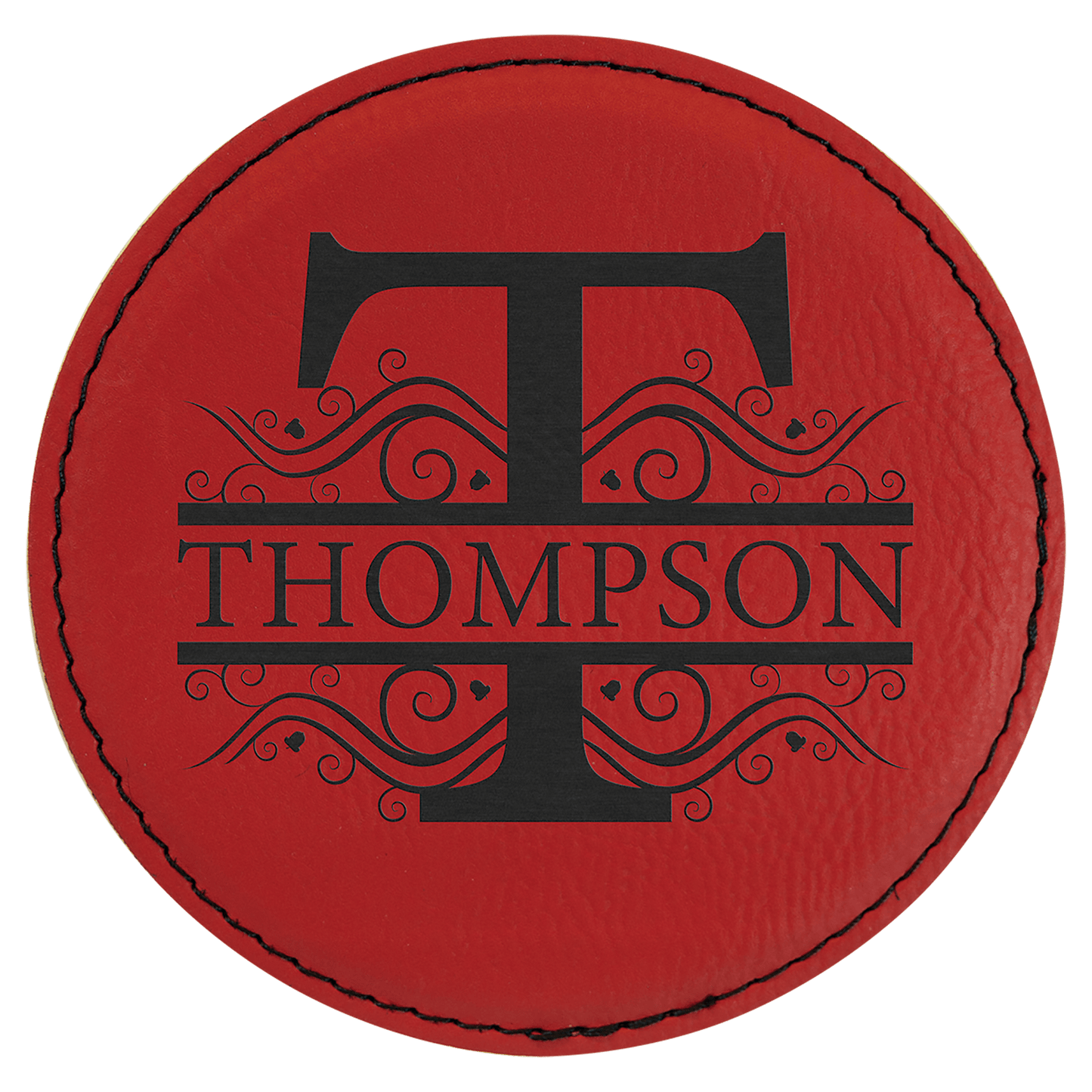 4" Round Red Leatherette Coaster