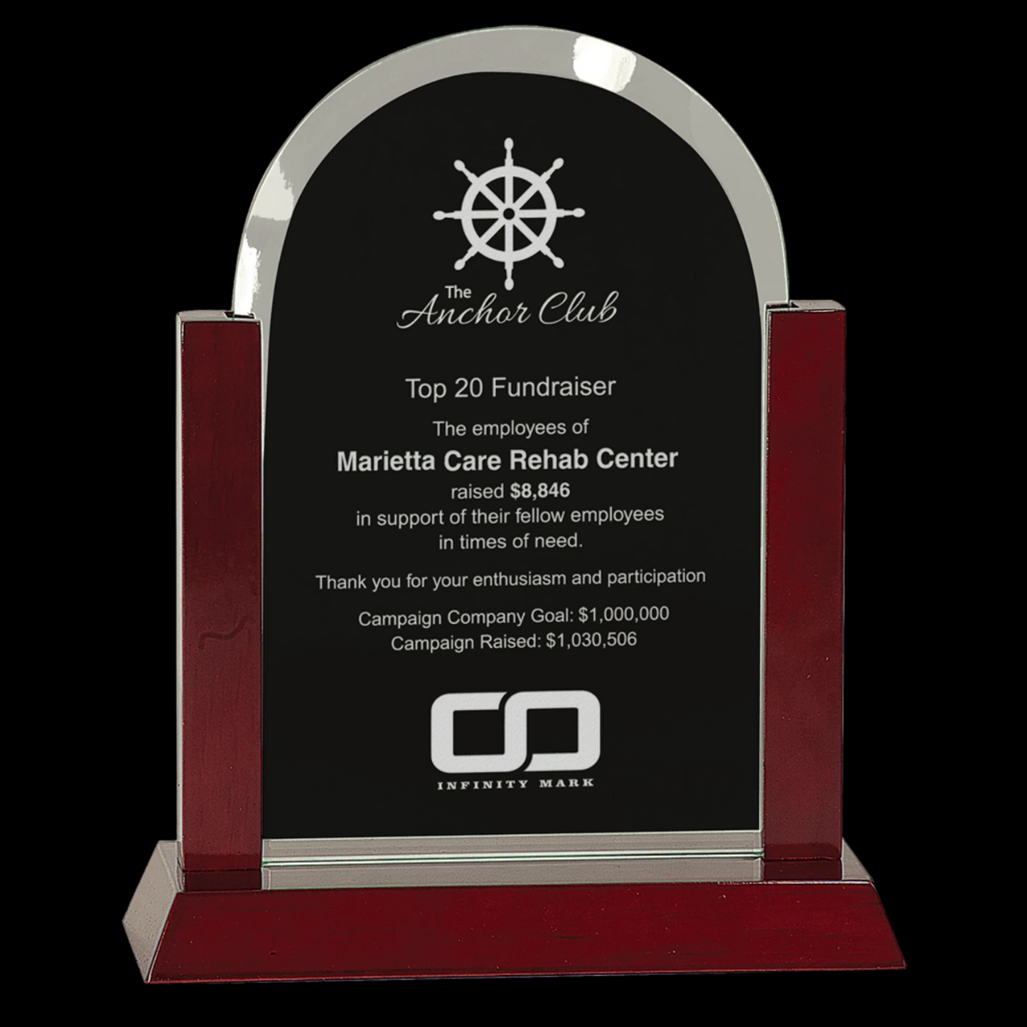 Gateway Jade Dome Glass Award with Rosewood Finish Base