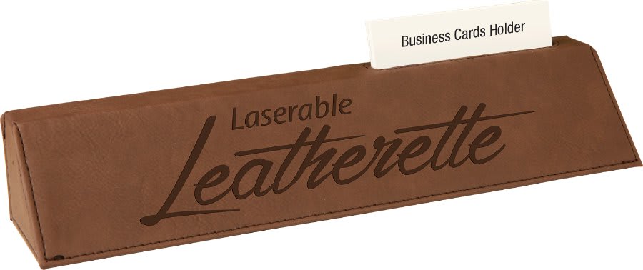 Dark Brown Leatherette Desk Wedge with Business Card Holder
