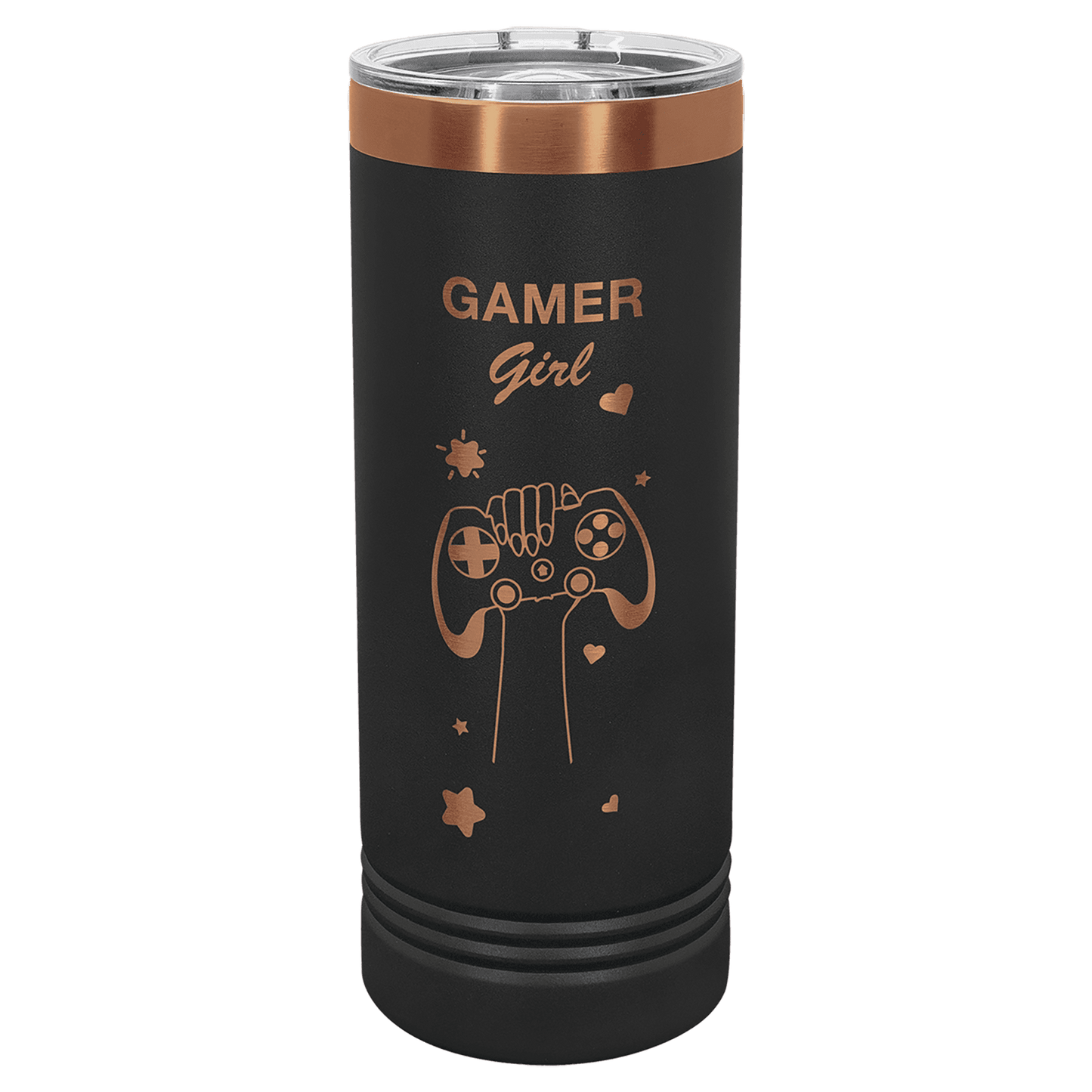 Polar Camel 22 oz. Black/Rose Gold Ion-Plated Skinny Tumbler with Slider Lid