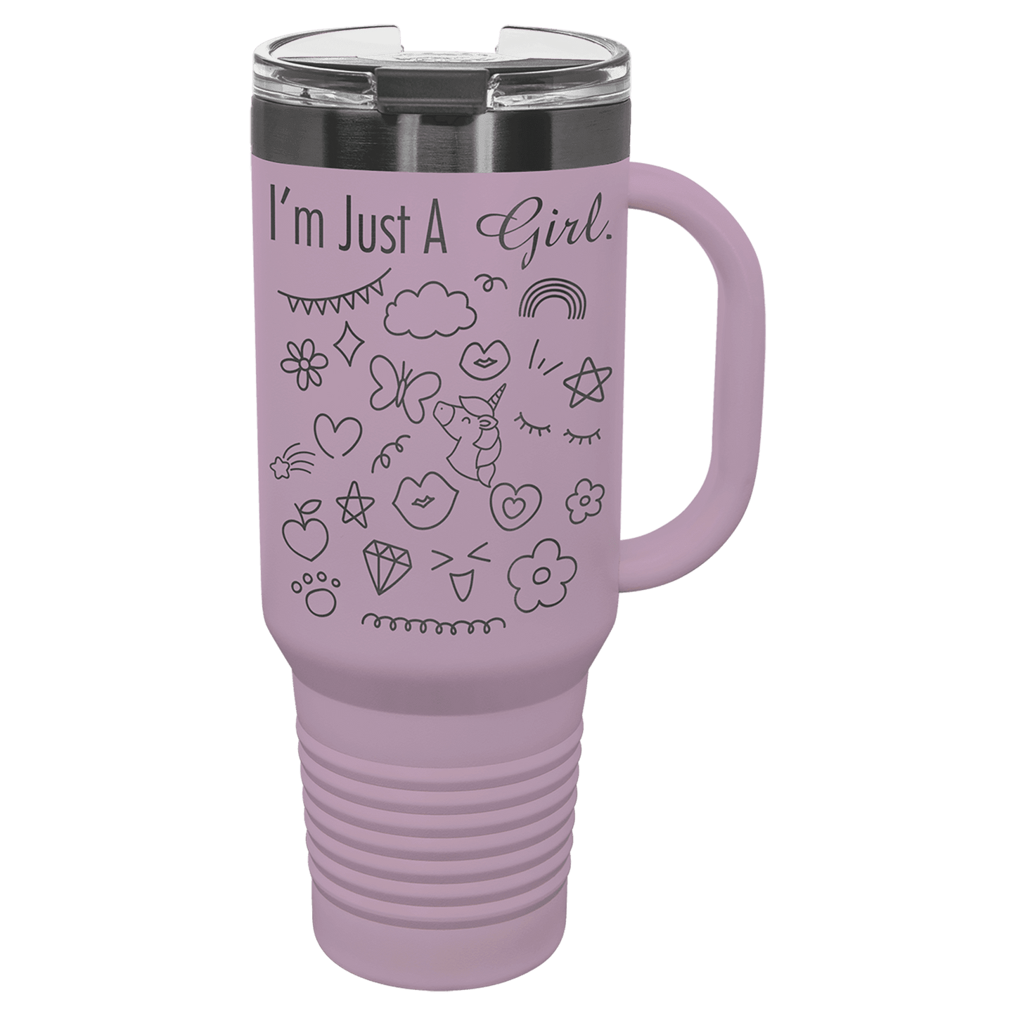 Polar Camel 40 oz. Moody Lilac/Ghost Black Ion-Plated Travel Mug with Handle, Straw Included