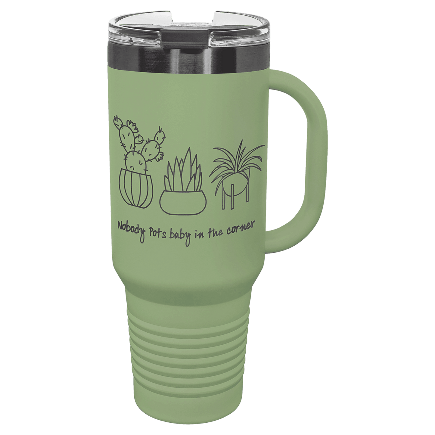 Polar Camel 40 oz. Summer Sage/Ghost Black Ion-Plated Travel Mug with Handle, Straw Included