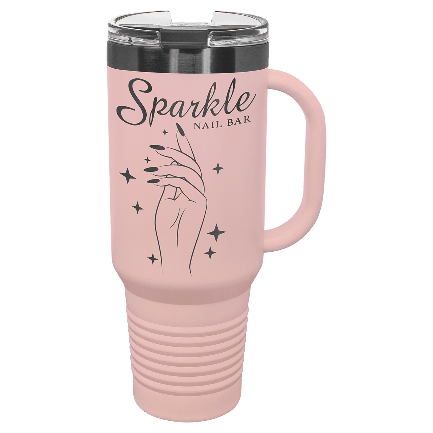 Polar Camel 40 oz. Blush/Ghost Black Ion-Plated Travel Mug with Handle, Straw Included