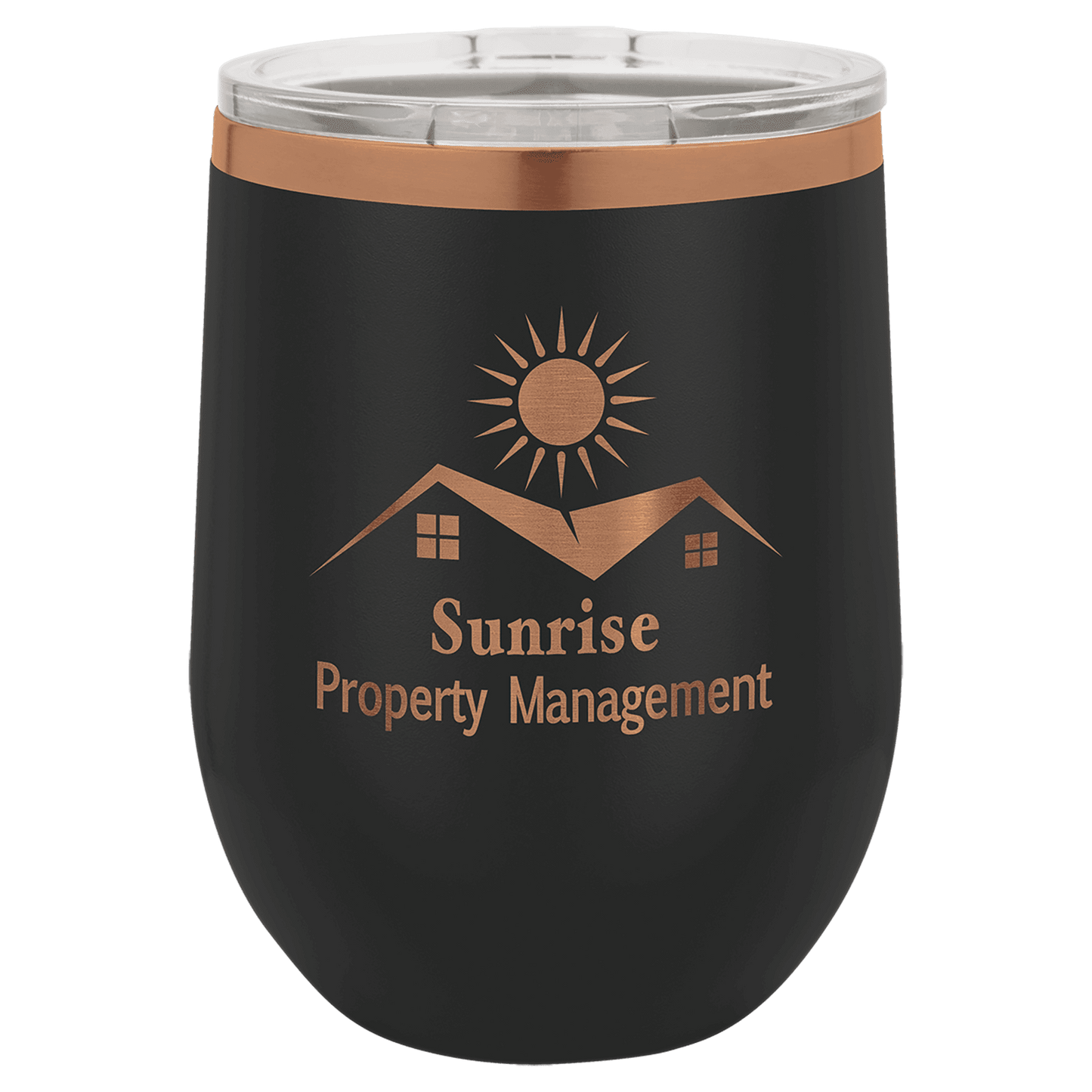 Polar Camel 12 oz. Black/Rose Gold Ion-Plated Stemless Wine Tumbler with Lid