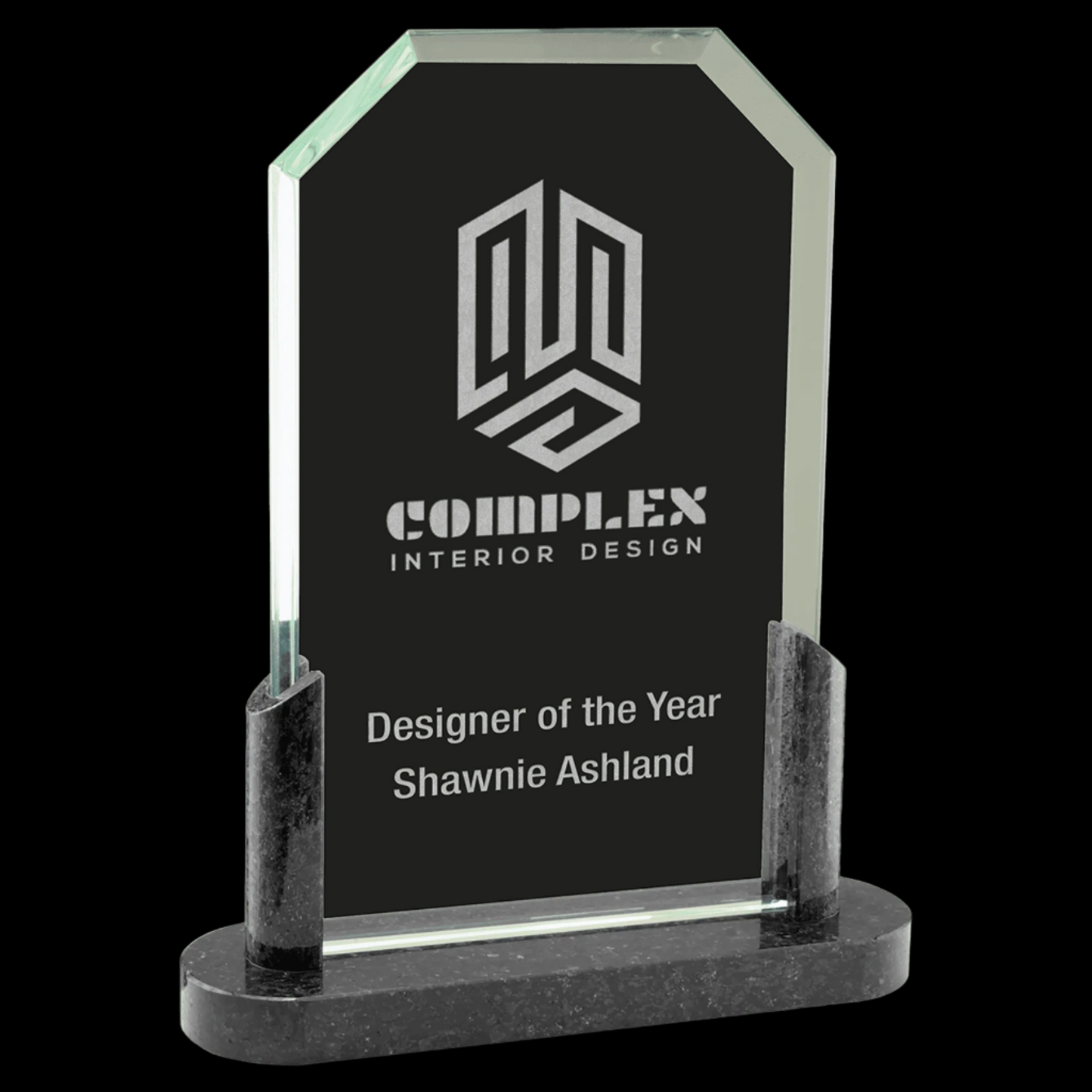 Clipped Corners Glass with Black Marble Base