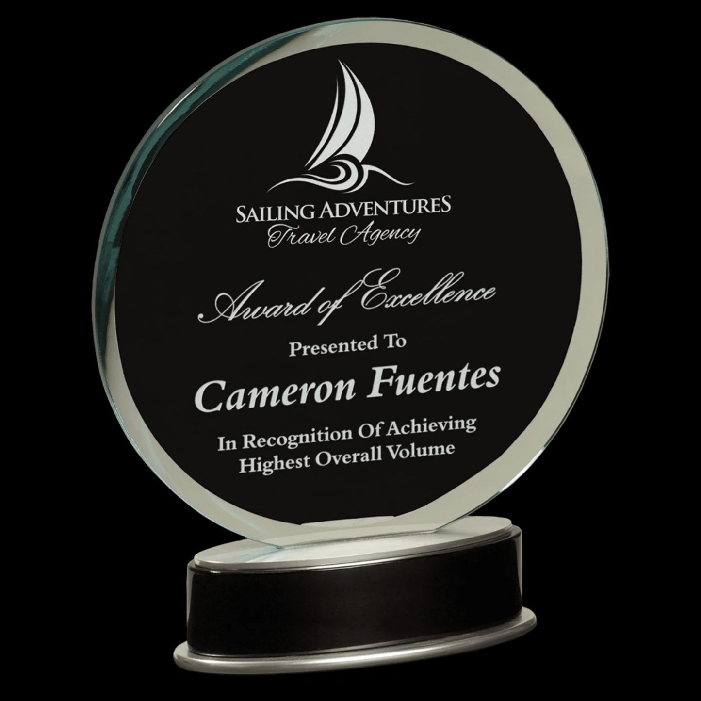 Jade Round Metro Glass with Silver and Black Piano Finish Base