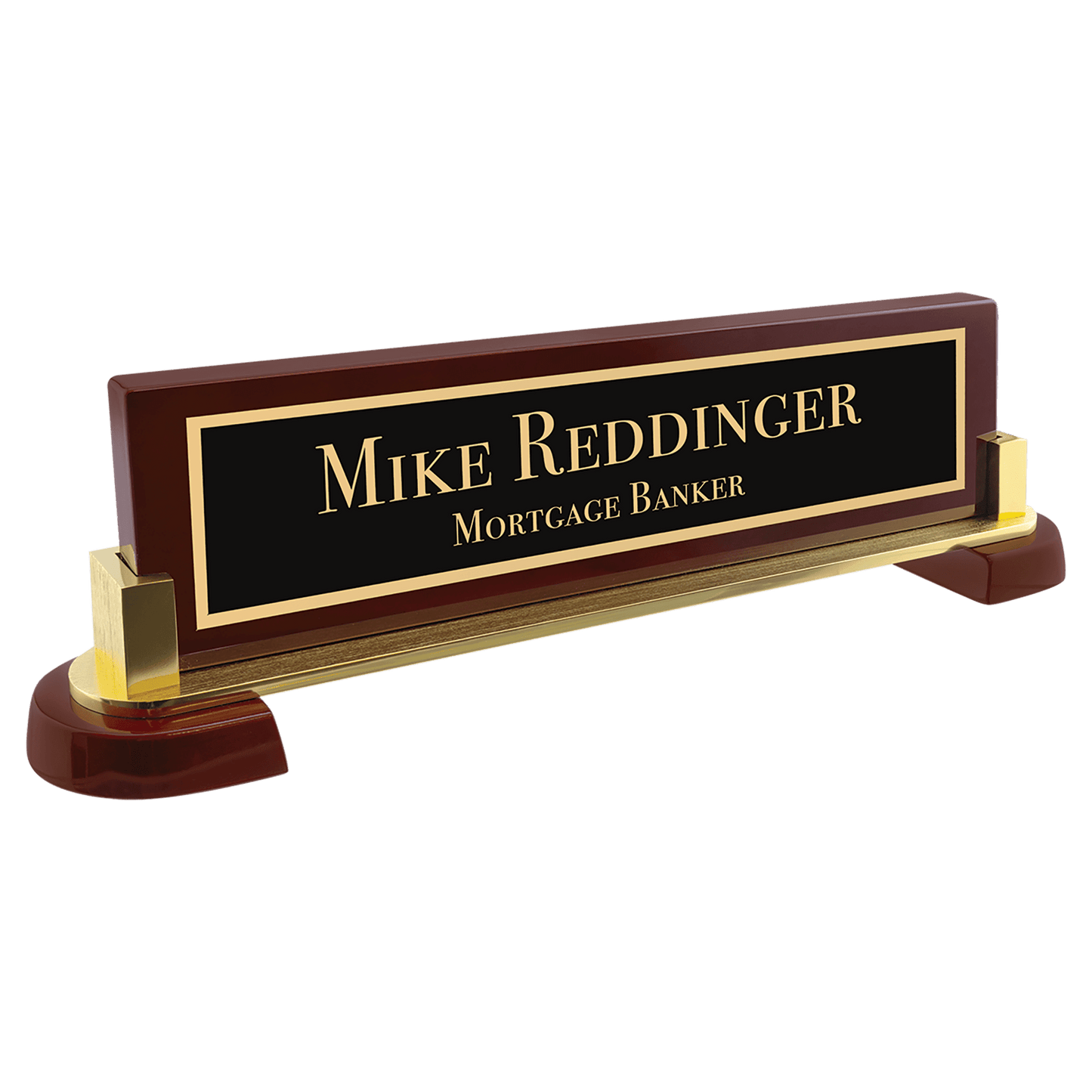 12.5" x 3.25" Rosewood Piano Finish and Metal Name Bar