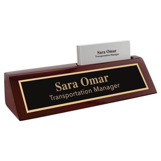 Rosewood Piano Finish Desk Wedge with Business Card Holder
