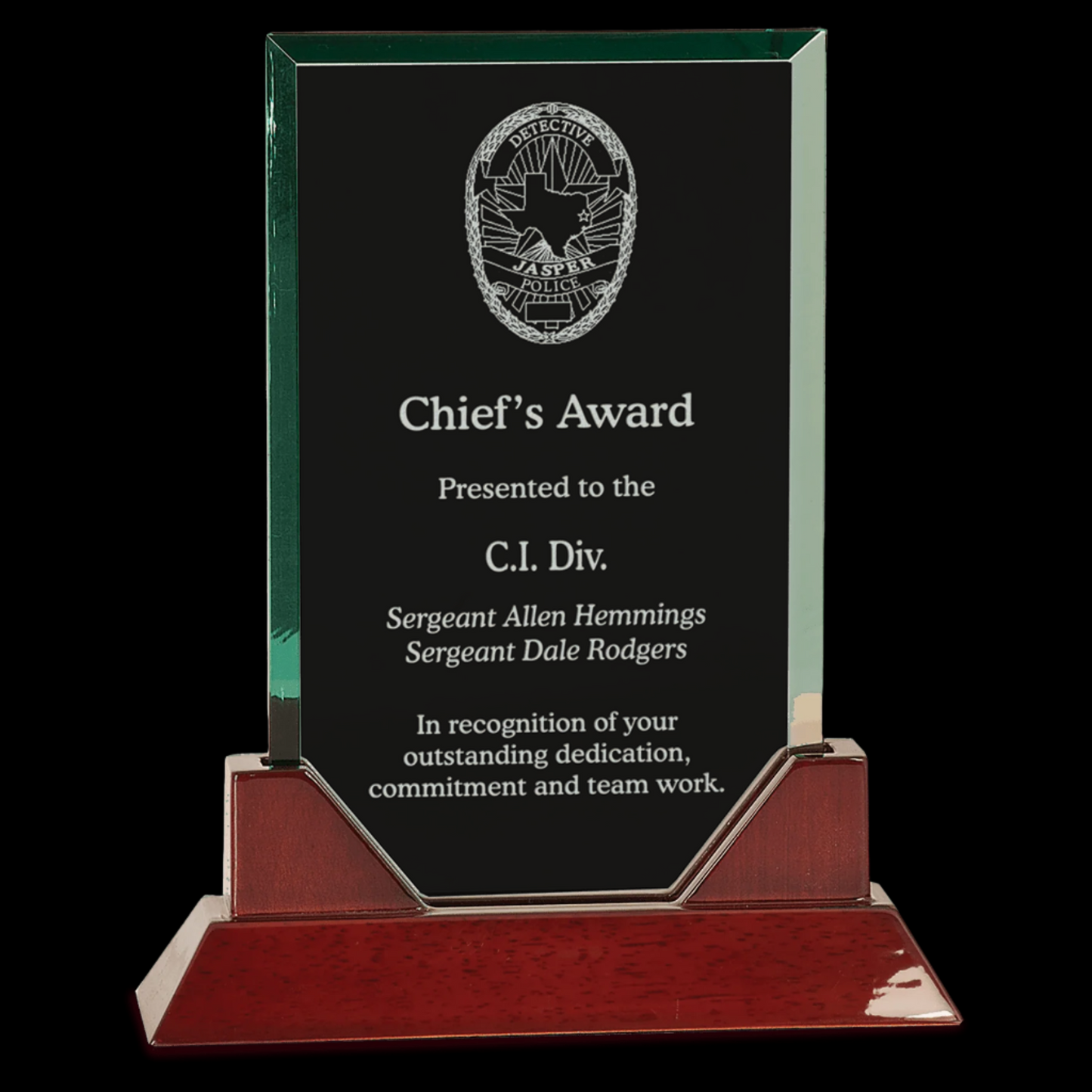 Jade Rectangle Prestige Glass with Rosewood Piano Finish Base