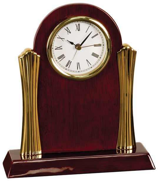 8.25" x 7.5" Rosewood Piano Finish Clock with Gold Columns