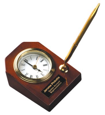 3.625" x 4.75" Rosewood Piano Finish Desk Clock with Pen