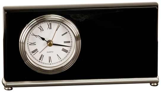 7.5" x 4" Black Piano Finish Horizontal Desk Clock