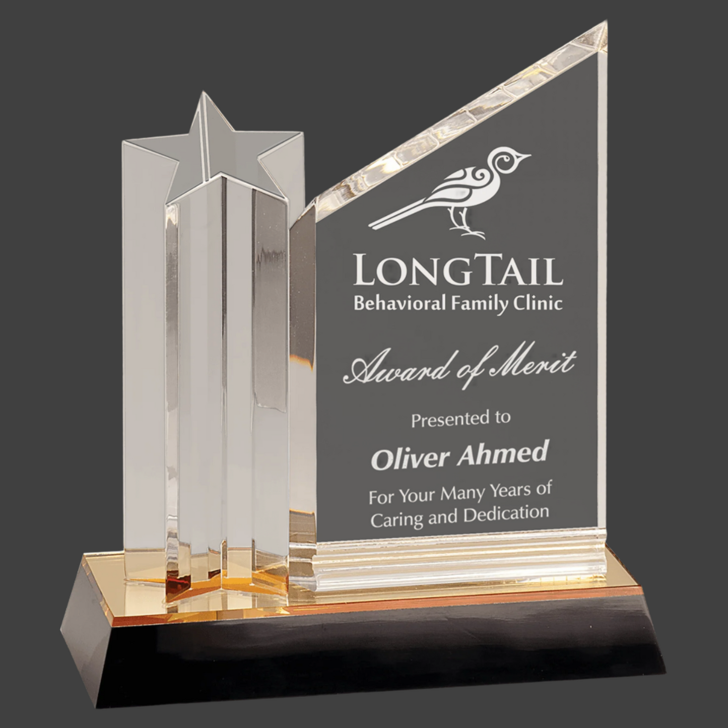 Clear Star Column Acrylic with Clear Plaque and Gold/Black Base