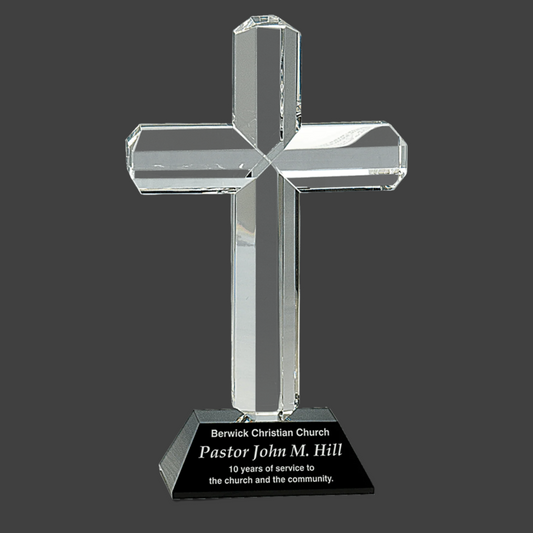 8.5" Crystal Cross On Pedestal Base