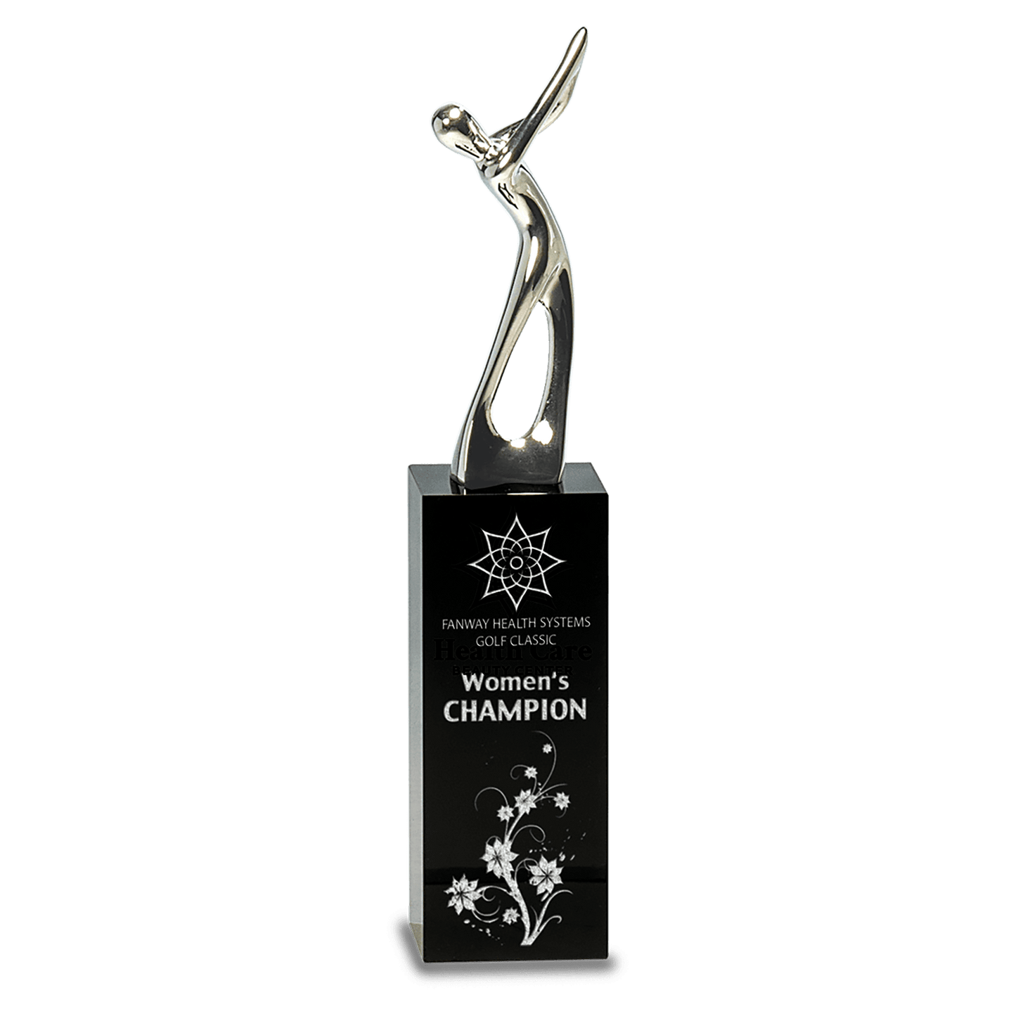 Silver Metal Golf Figure On Black Crystal Pedestal