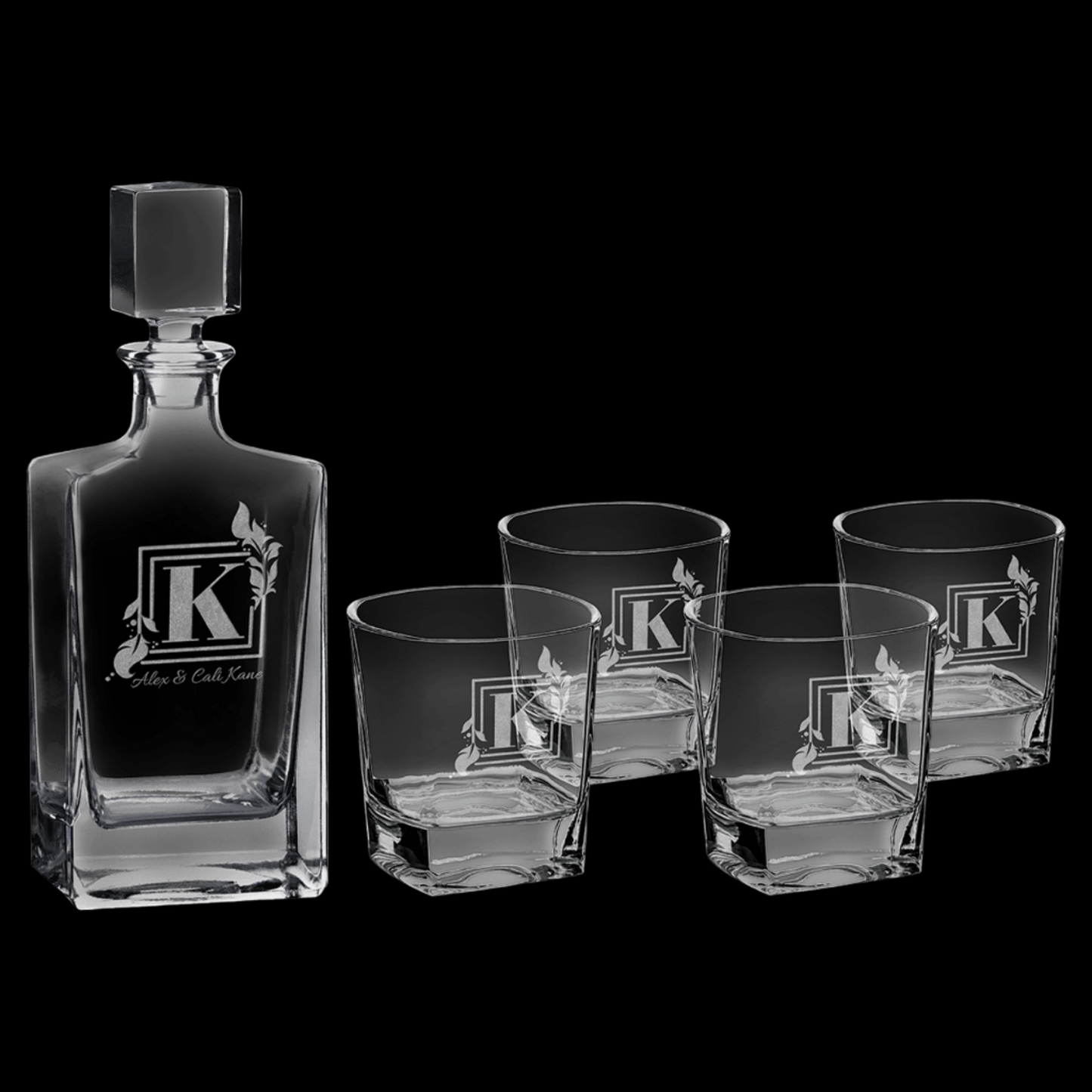 810mL Rectangle Glass Decanter Set with Four 8 oz. Glasses in a Gift Box